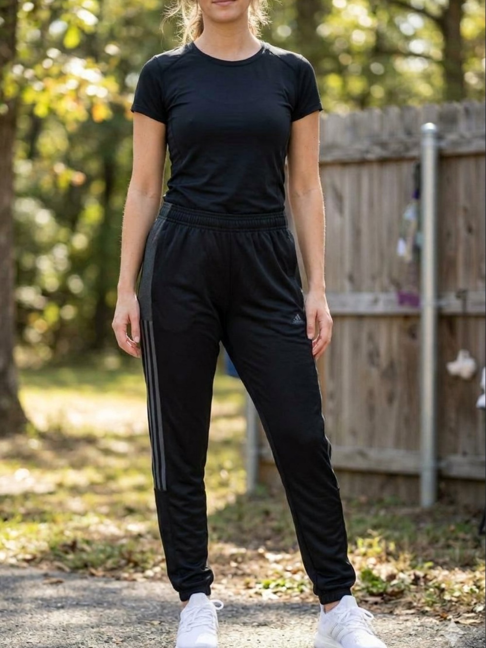 👗adidas Black Track Joggers with Dark Green Side Stripes